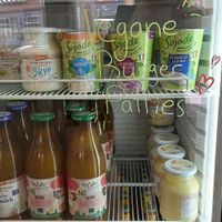 oat milk in glass bottles and sojade yoghurt at Priska's Unverpacktladen in Mannheim