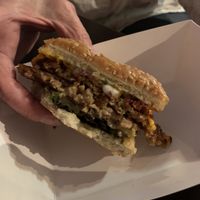 Smash burger inside  at Evolve Modern Vegan Kitchen in Daytona Beach