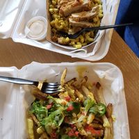 Nacho fries and chicken mac and cheese at Evolve Modern Vegan Kitchen in Daytona Beach