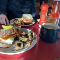 Vegan BLT with hash browns and an oat milk Cafe Latte  at Coco's Cafe in Jasper