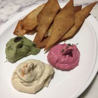 Hummus Platter - Classic Hummus, Pesto Hummus and Beet Hummus with Lavash at Earth Cafe @ Waterfield in Mumbai