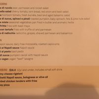 Menu at The Spaghetti House Trattoria in South Brisbane