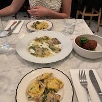 Ravioli + crispy rice croquettes at Radis in Montreal