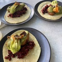 Squash blossom with beet chorizo   at Lola 55 in San Diego