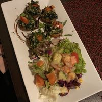 Mushrooms with potato spinach filling, salad and flatbread  at Posthörnle in Schwabisch Hall