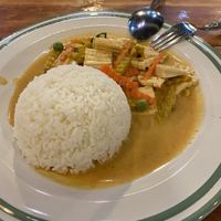 Red curry with rice at Aroy Dee in Chiang Mai