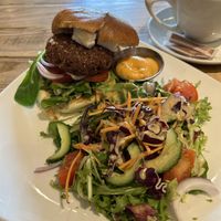 Vegan burger with side salad   at Ship Inn in Rainhill