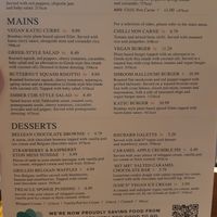 Vegan/Vegetarian menu at The Britannia Inn in Oxford