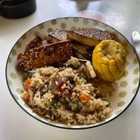 Teriyaki tofu with vegetable stir-fried rice at Casa in Faial