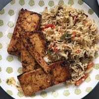 Tofu teriyaki and sautéed rice at Casa in Faial