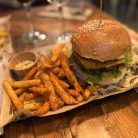 Original Mad 2.0 burger with Cajun fries  at Mad Mad Vegan - Chueca in Madrid