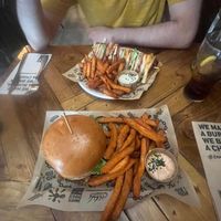 Rock’n Chick’n with Sweet Potato Fries & Mad Club Sandwich with Sweet Potato Fries  at Mad Mad Vegan - Chueca in Madrid