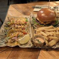 Tacos; burger with fries at Mad Mad Vegan - Chueca in Madrid