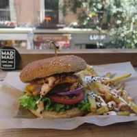Original Mad burger, the sauce is JUST AMAZING!!! at Mad Mad Vegan - Chueca in Madrid