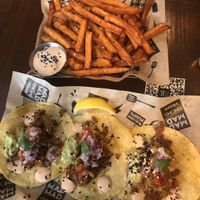 Corn tacos and sweet potato fries at Mad Mad Vegan - Chueca in Madrid