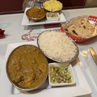 Aloo gobi, Chana masala, chapati, lemon rice   at Roopa's Kitchen in Temple