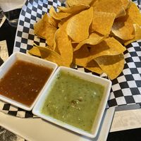 Chips and salsa. Green salsa was NOT vegan  at Tekila in Park City