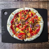 Veggie Pizza - Soya Kebab Strips, Vegan Cheese, Roquito Chilli Peppers, Red Pepper, and Red Onion at O'Neill's in Worcester