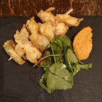 Tempura vegetables with red pepper hummus at The Celtic Arms in Mold