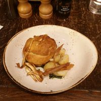 Mushroom pie with new potatoes, crispy parsnips and pesto at The Celtic Arms in Mold