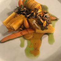 Kürbisvariationen mit Pilzen, nicht auf dem Bild die dazugehörigen  Pilzravioli   at Wellness Hotel Roessli in Weggis