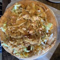 Mexican taco pizza, minus tomatoes and onions  at Pythagoras Conscious Food Philosophy in Houston