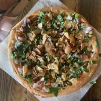 Taco pizza - minus tomatoes   at Pythagoras Conscious Food Philosophy in Houston