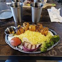 Saffron chick with jasmine rice at Pythagoras Conscious Food Philosophy in Houston