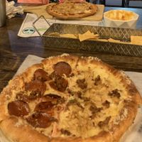 Annoying Vegan Pizza and Kids cheese pizza  at Pythagoras Conscious Food Philosophy in Houston
