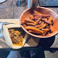 Sloppy Vegan. Not my cup of tea. Said no bell peppers and still had them. Has all spice flavoring, which I don’t like, so wouldn’t get again. My husband got fried rice, was goo at Pythagoras Conscious Food Philosophy in Houston