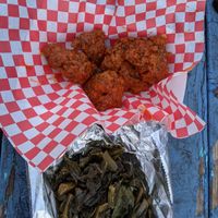 Lemon Pepper Chicon and Three Greens side  at Sassy's Vegetarian Soul Food in Austin