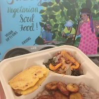 NYE SPECIAL Blackeyed Peas with Plantains and greens and Hotwater cornbread. at Sassy's Vegetarian Soul Food in Austin