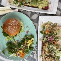 Avo toast, portobello burger and vegan cream cheese and mushroom toast  at Kat's Kitchen Brunch Club in Split