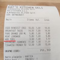 Vegan tax for the addition of tofu when two non-vegan ingredients were removed at Kat's Kitchen Brunch Club in Split