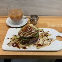 Spelt pancakes and chai tea! at Kat's Kitchen Brunch Club in Split