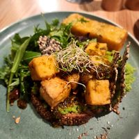 Avocado pea smash w/Tofu & Hash brown at Foundation Cafe in Christchurch