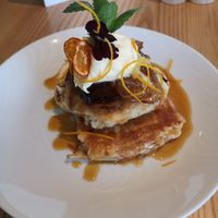 Blueberry Hotcakes with coconut Mascarpone at Foundation Cafe in Christchurch