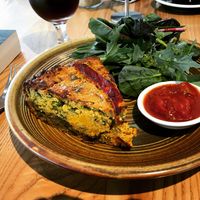 Vegan tart (iced americano in back) at Foundation Cafe in Christchurch