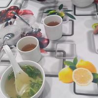 Yummy complimentary soup and black bean tea 😍 at Minh Sang Vegan in Beecroft