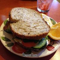 Avacado, kale, homemade hummus, homemade bread sandwich...so good! at Alpine Bakery in Whitehorse