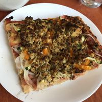 Vegan pizza at Alpine Bakery in Whitehorse