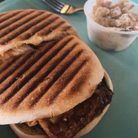 korea town sandwich w potato salad  at Drunken Monkey Coffee Bar in Orlando