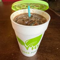 16oz iced latte with soy milk and dark chocolate syrup at Drunken Monkey Coffee Bar in Orlando