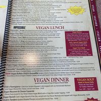 Vegan menu  at Colony Diner in Wallingford