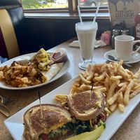 vegan breakfast quesadilla, vegan reuben, and vegan milkshake (plus coffee)  at Colony Diner in Wallingford