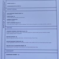 Vegan menu  at Lakeview Lounge in Lake Louise