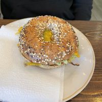 “Egg” bagel with avocado and lettuce and cheeze!  at GOOD Place in Wellington
