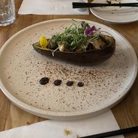 eggplant with dark chocolate miso  at Iroha in Northcote
