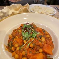 Sweet potato, butter bean and spinach curry   at The Old Lodge in Stroud
