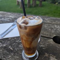 Iced coffee with almond milk at The Old Lodge in Stroud